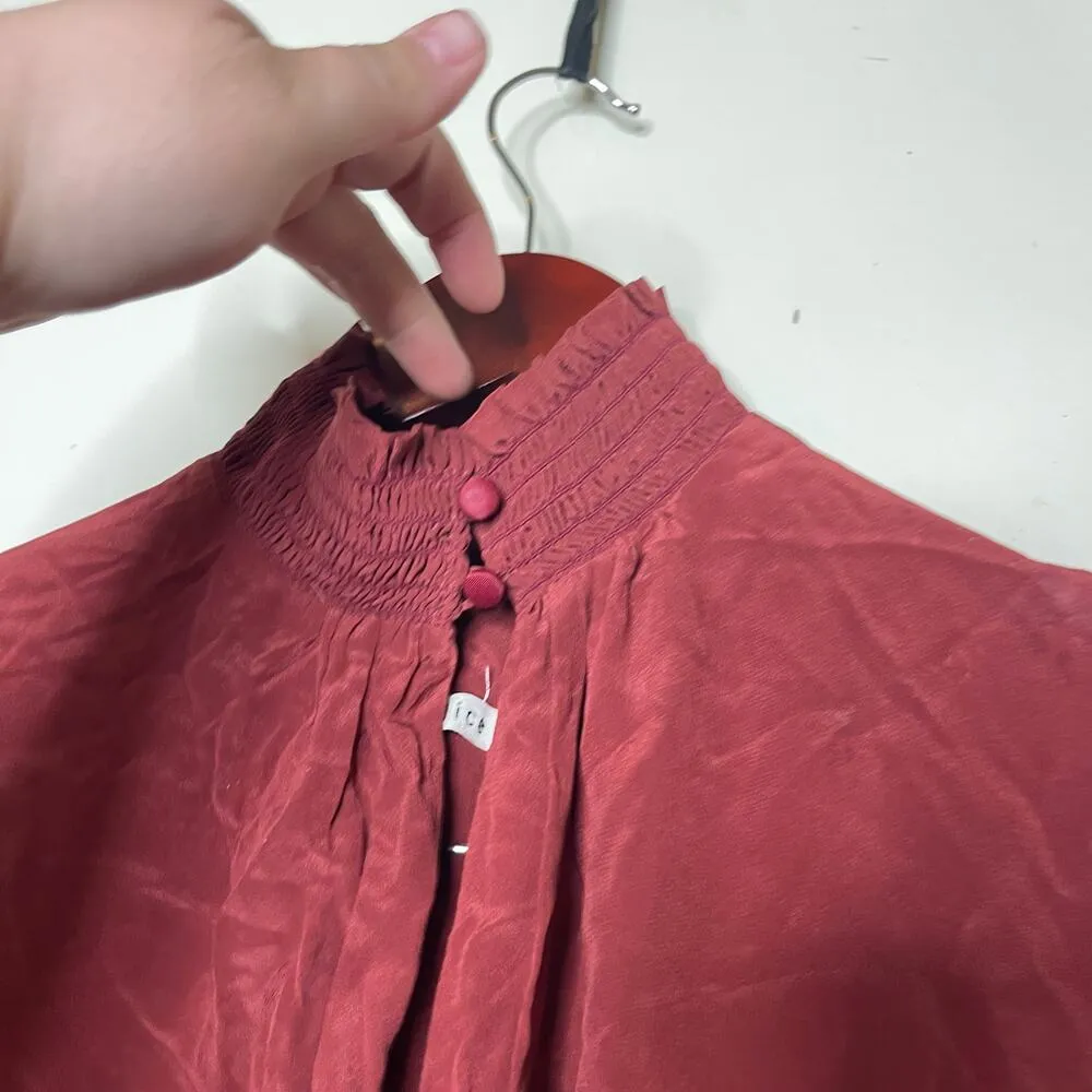 Alice and Olivia burnt orange 100% silk mini dress long sleeves sz S - Image 6