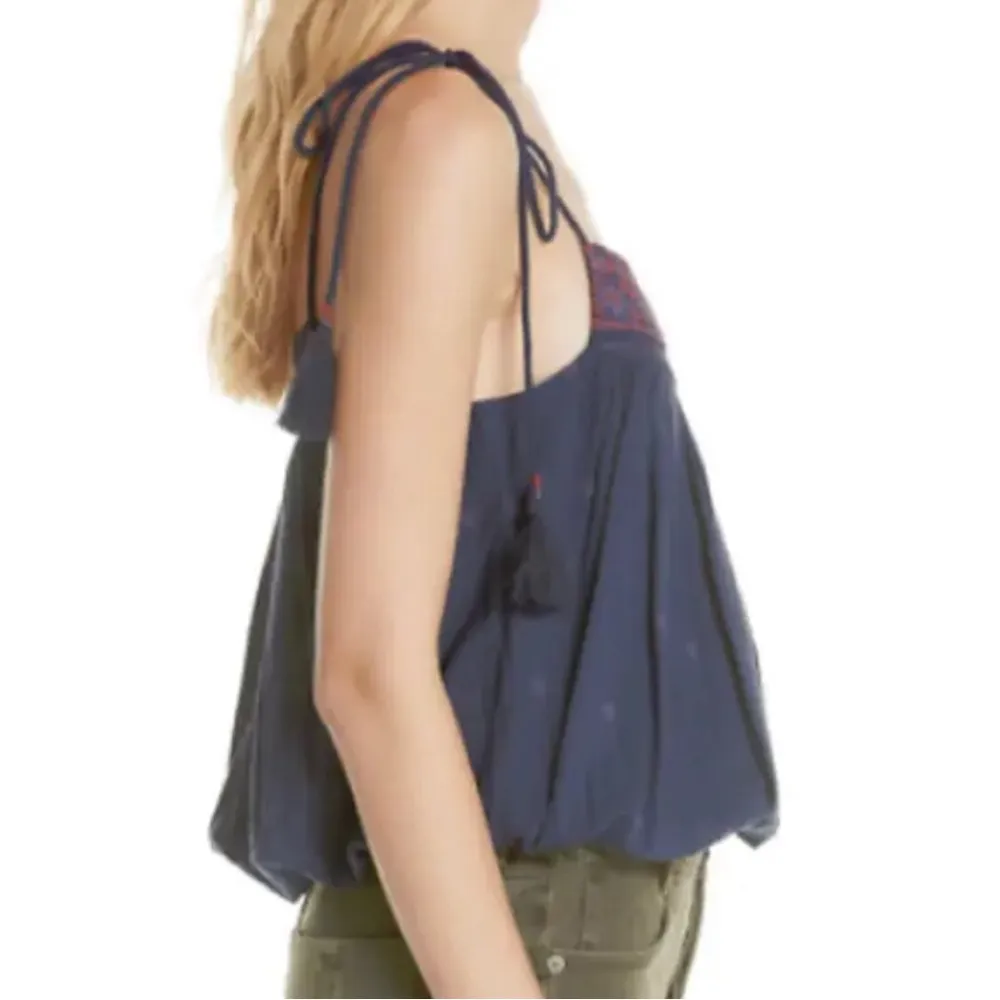 FREE PEOPLE Navy Blue Eternal Love Embroidered Tassel Tank Size Medium NEW! - Image 4