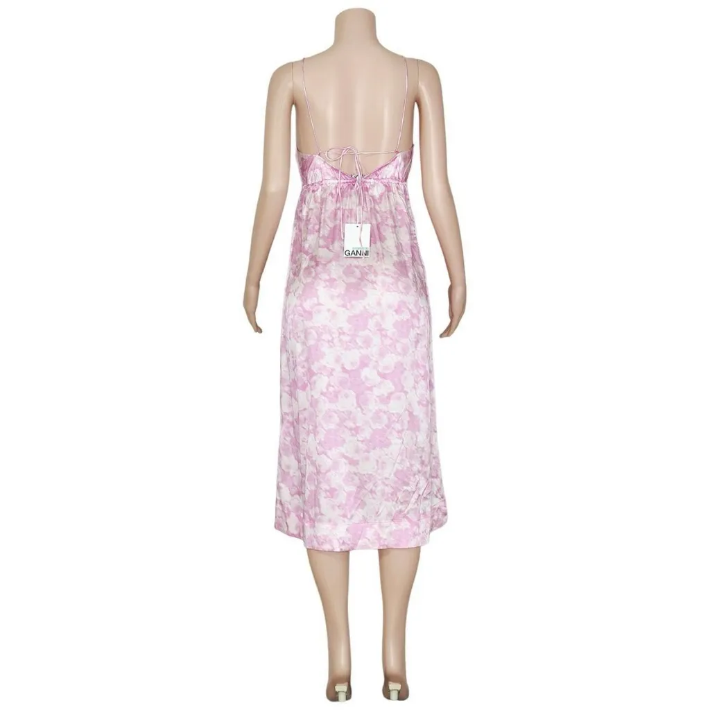 GANNI Silk Stretch Satin Slip Dress, Pink, FR36/US4 - Image 8