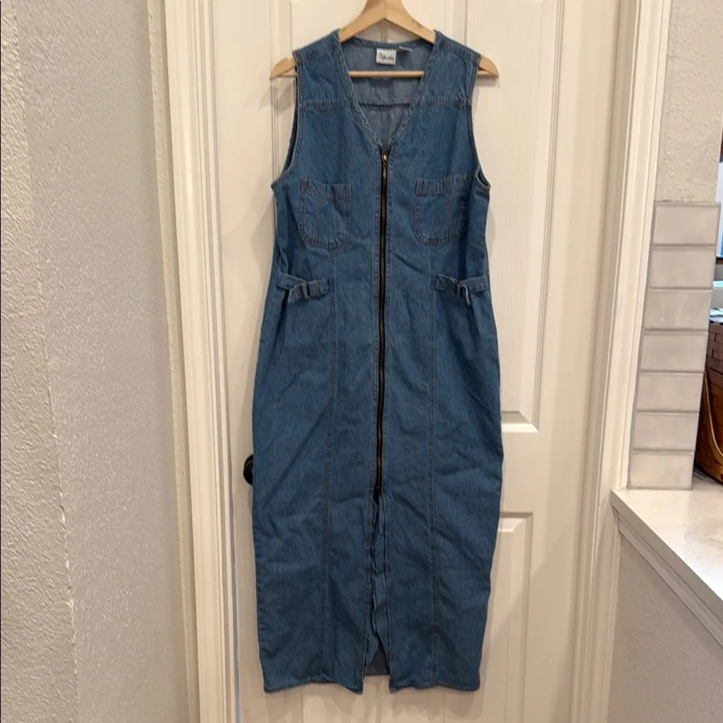 Vintage 90s zipper front denim maxi skirt Blue Size 16 - Image 2