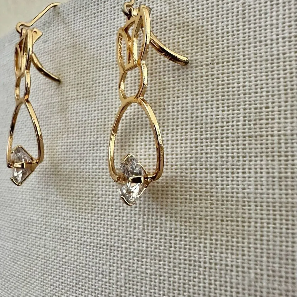 Gold tone Bunny outline rhinestone dangling earrings - Image 2