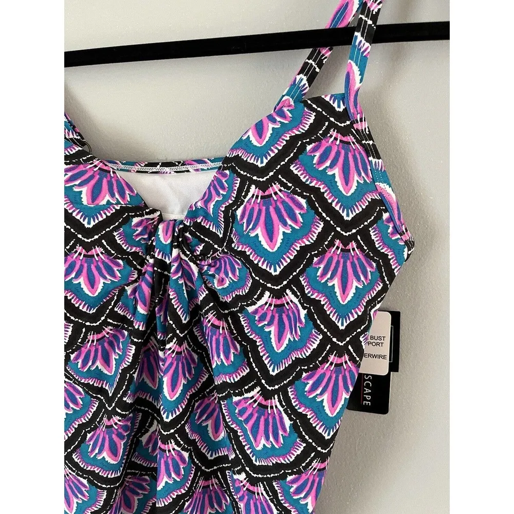 NWT Island Escape Geo Print Full Bust Support Modest Tankini Swim Top Sz 6 Purple - Image 5
