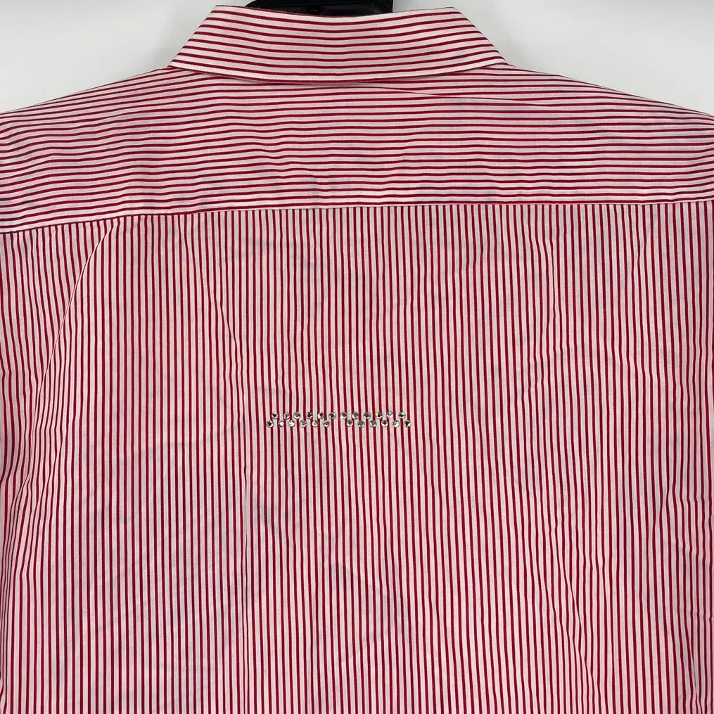 Mili Designs Nautical Button Up Womens Top Sz 3X Preppy Stripe Resort Sequin Red - Image 11