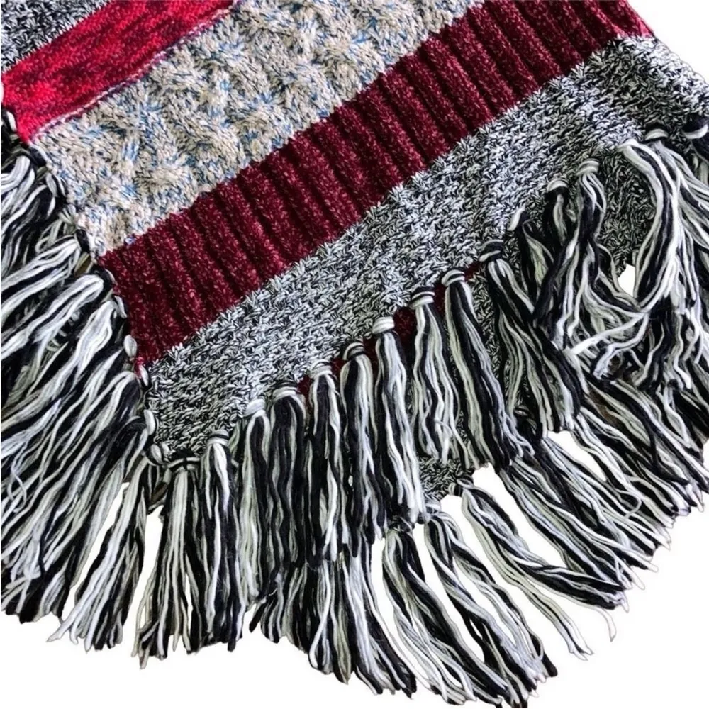 Desigual One Size Fits Most Multicolor Cowl Neck Fringe Hem Asymmetrical Poncho - Image 5