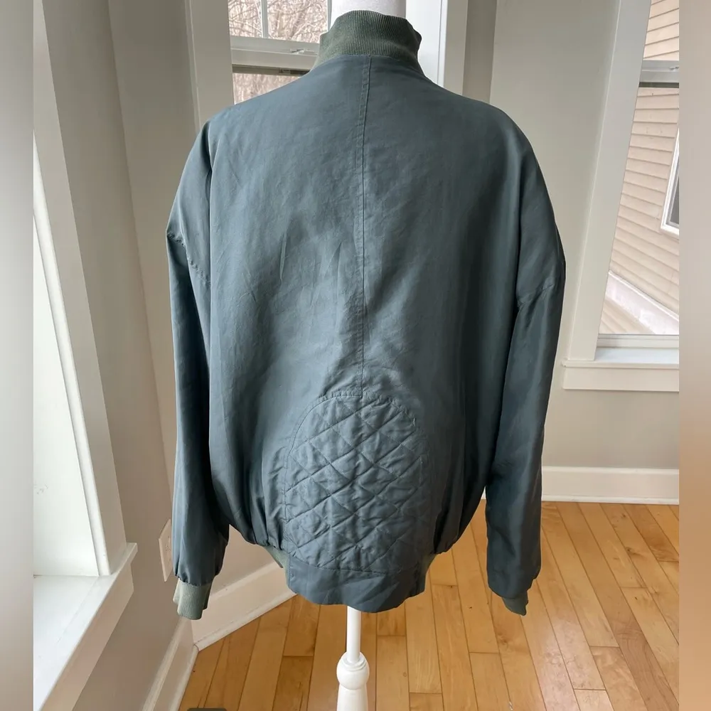 Vintage CV Bicci Teal Silk Quilted Oversized Bomber Jacket Blue Size L - Image 3