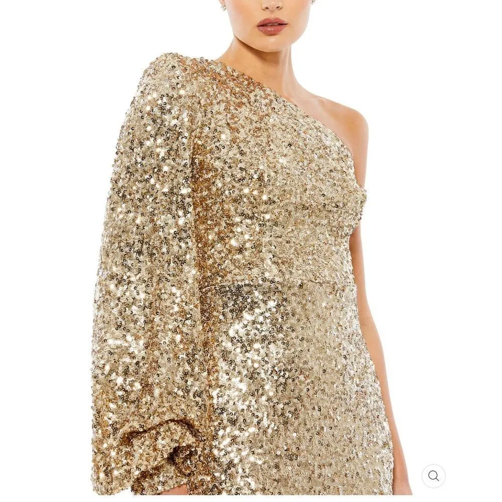 Mac Duggal 26717 SEQUINED ONE SHOULDER BISHOP SLEEVE TRUMPET GOWN - Image 4