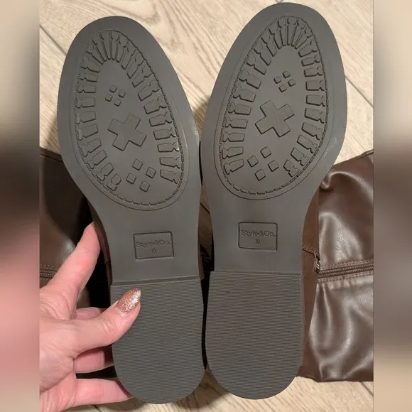 NEW Style & Co Brown Moto Riding Knee Boots Womens 10 Wide Calf Buckles - Image 9