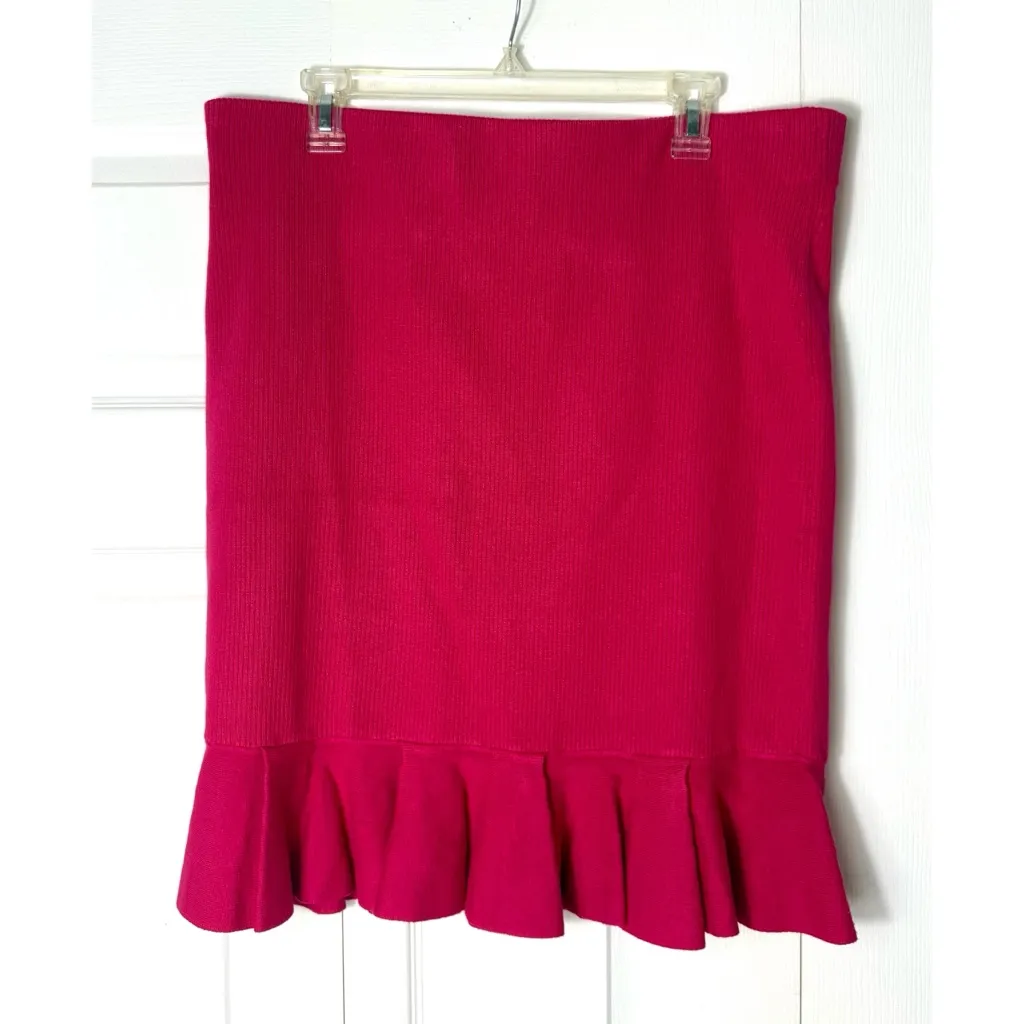 Express Magenta Sweater Knit Ruffle Hem Skirt Womens XL Pencil Midi Stretch - Image 3
