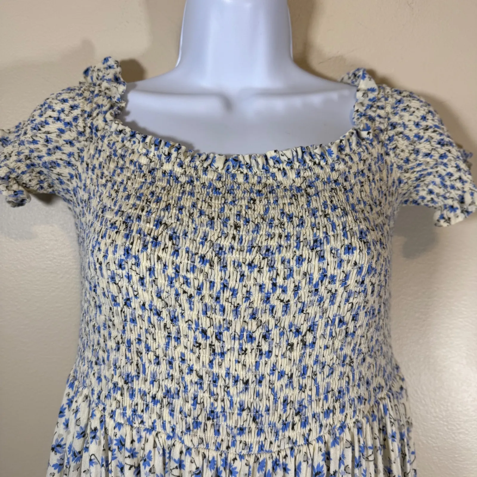 Urban Outfitters Blue Floral Smocked Maxi Dress Cottagecore Boho Large Milkmade - Image 2