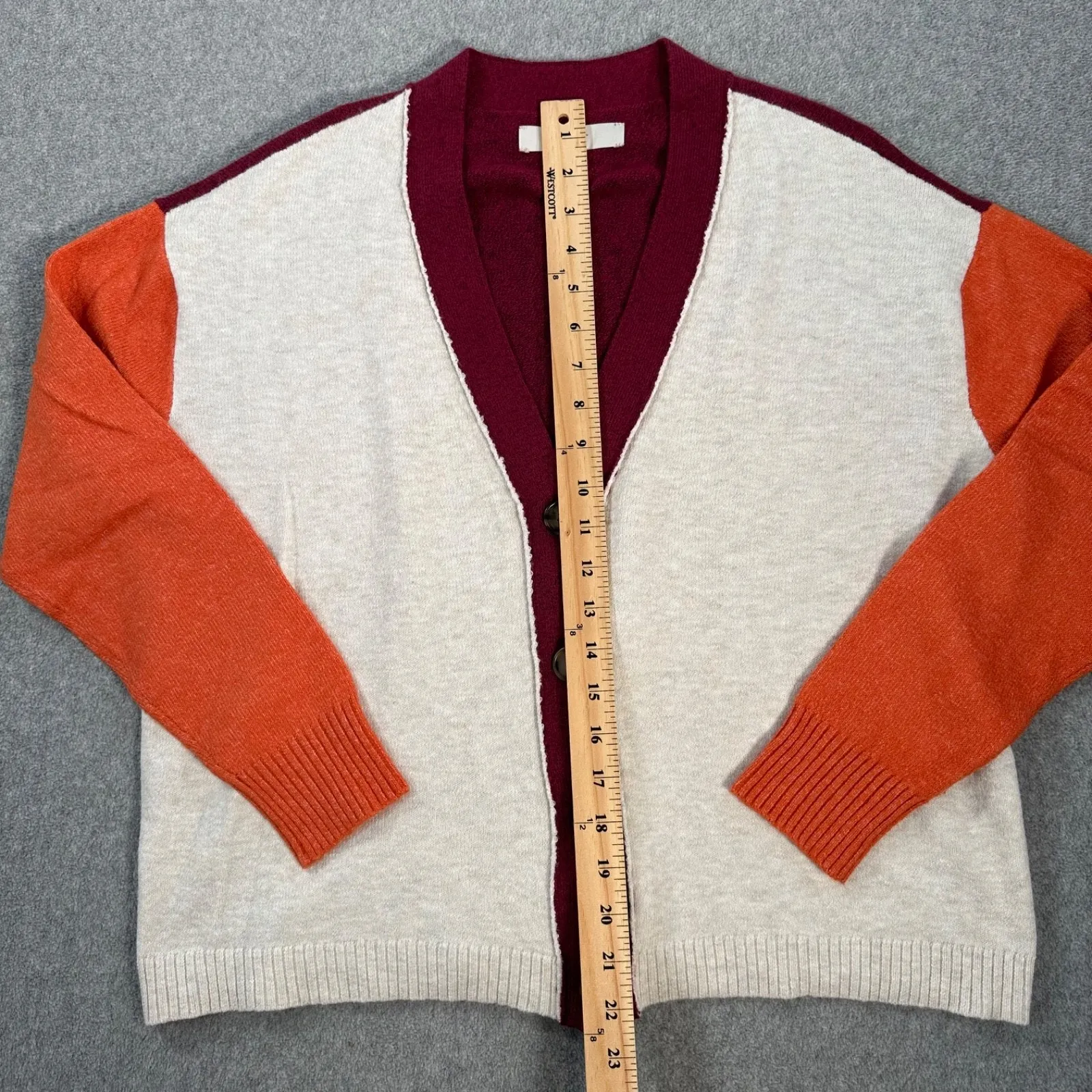 LOFT Colorblock Knit Cardigan Sweater Women's X-Small Button Front Burgundy - Image 6