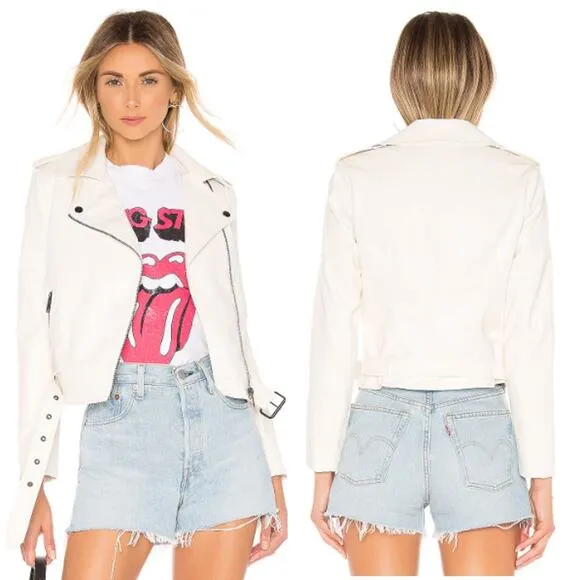 NWT  Kailey Faux Vegan Leather Full Zip Crop Moto Jacket White Womens S - Image 2