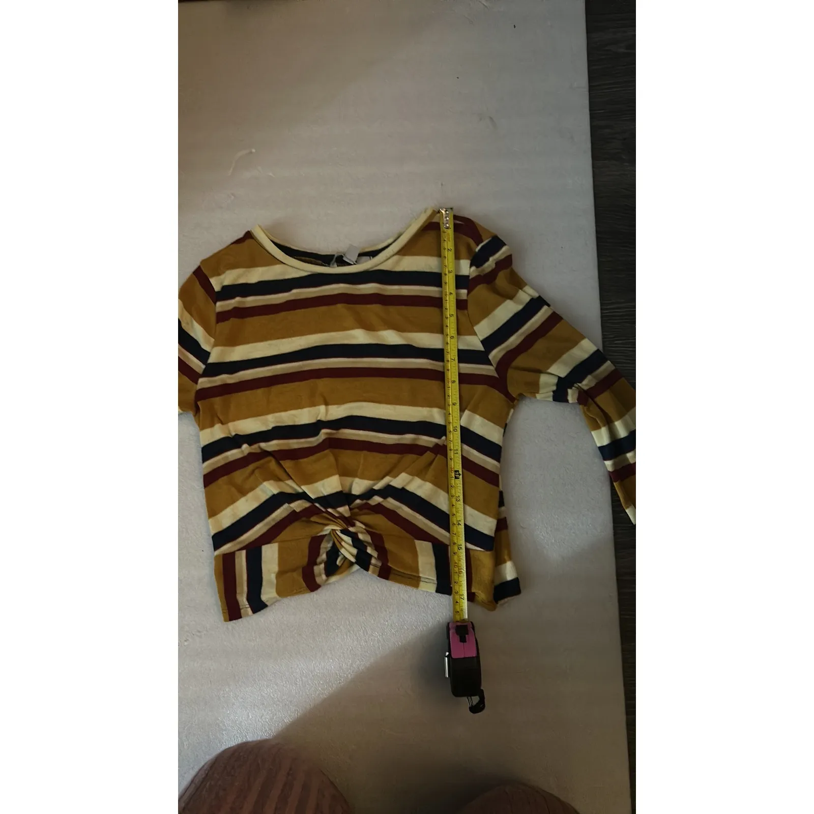 Gaze Striped Multicolor Tie Front Crop Sweater S Cozy Comfy Winter Fall Casual Gold - Image 8