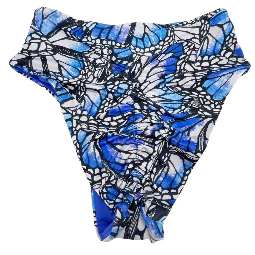 NWT Toluca Swim Gia Ruched Maxi Bottoms Adonis Print Blue Butterfly Size Medium - Image 2