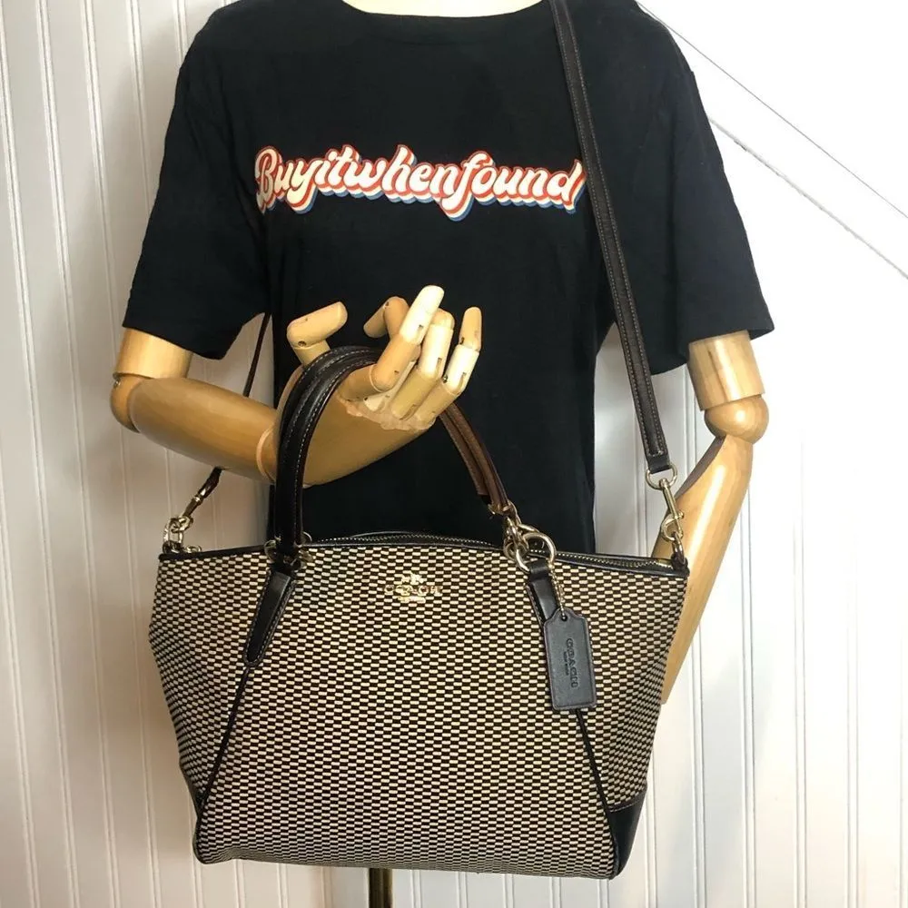 Coach Legacy Black with Cream Jacquard and Leather Color Block Shoulder Bag Tote - Image 6