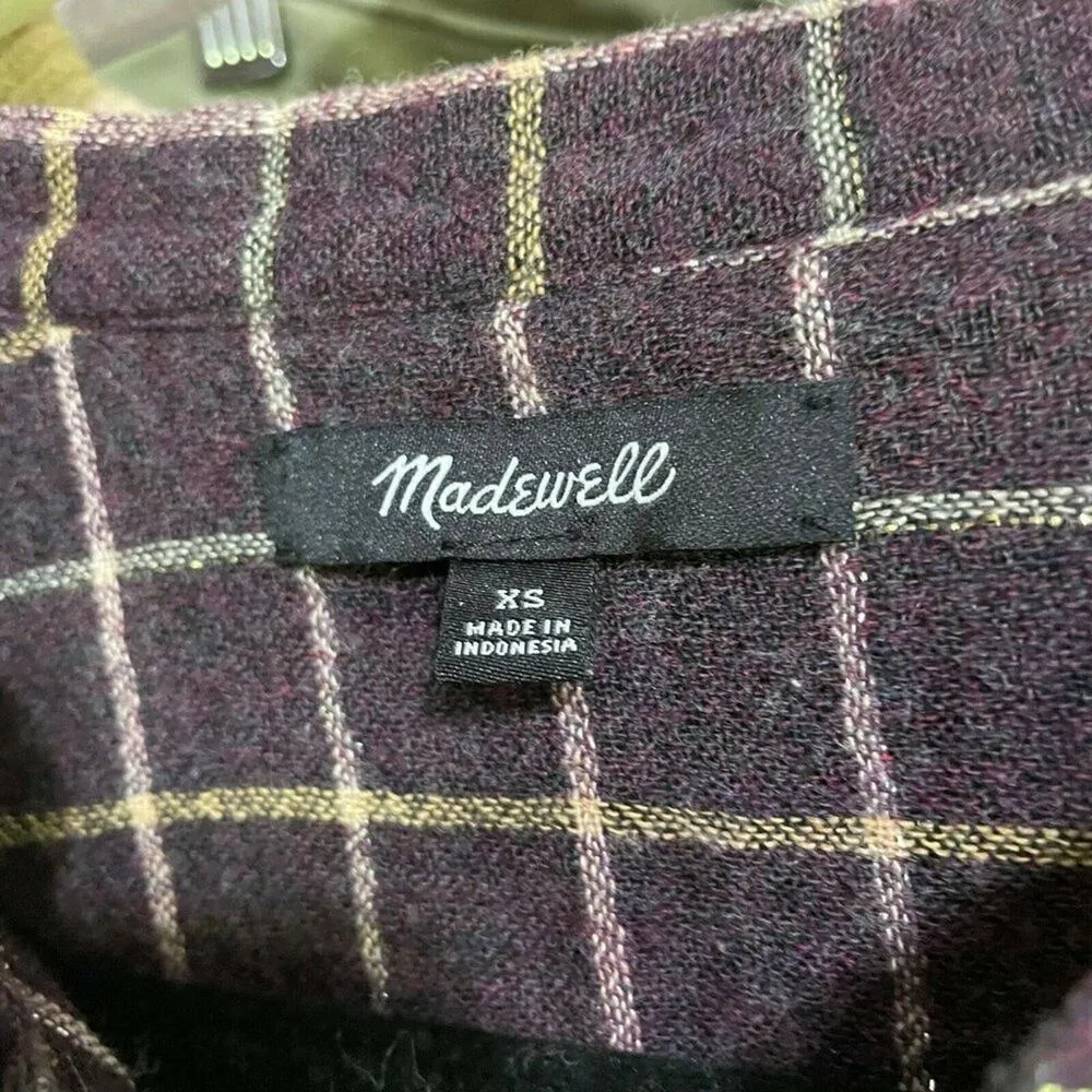Madewell Purple Plaid Ruffled Button Down Shirt Womens XS Cottage Core Fall - Image 6