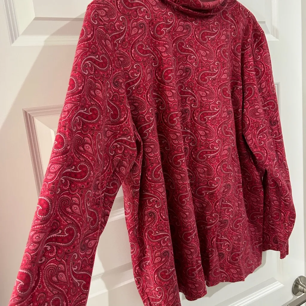Lands End Paisley Turtleneck Top Red Pink Size 1X 16W / 18W - Image 3
