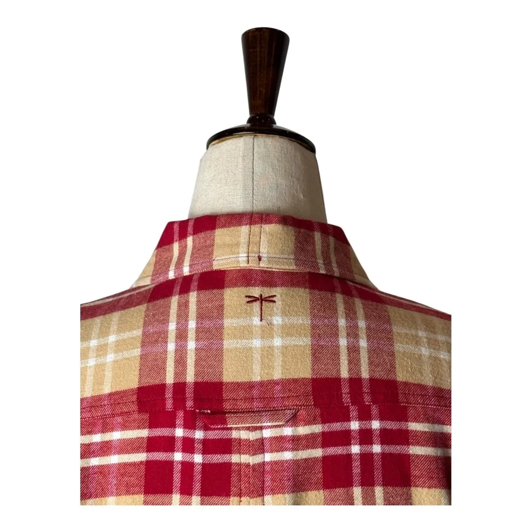Tyler Boe Shirt Women Medium Red Tan Plaid Cotton Flannel Button Down Top Preppy - Image 5