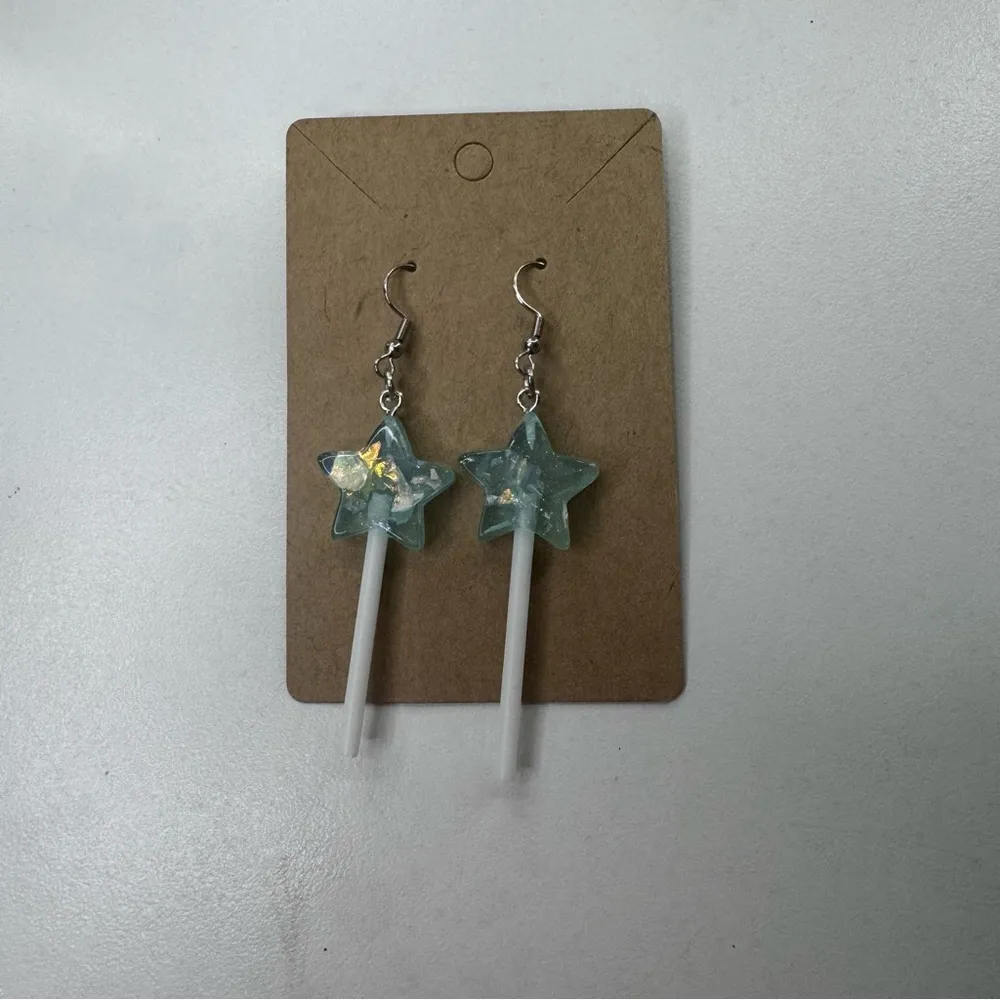 Blue star lollipop wand  earrings - Image 2