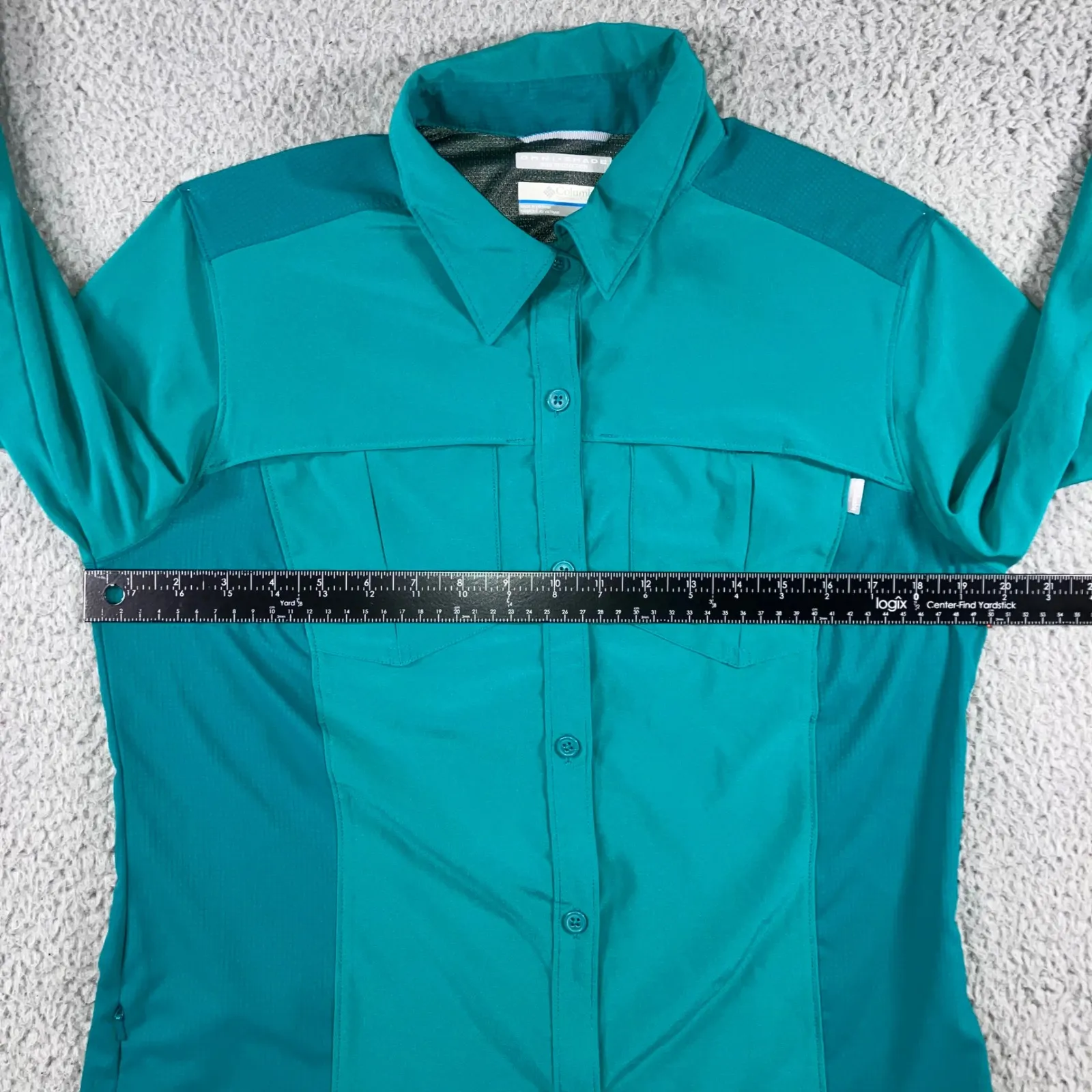 Columbia Omni Shade Button Up Shirt Women Large Teal Roll Tab Sleeve Outdoor - Image 4
