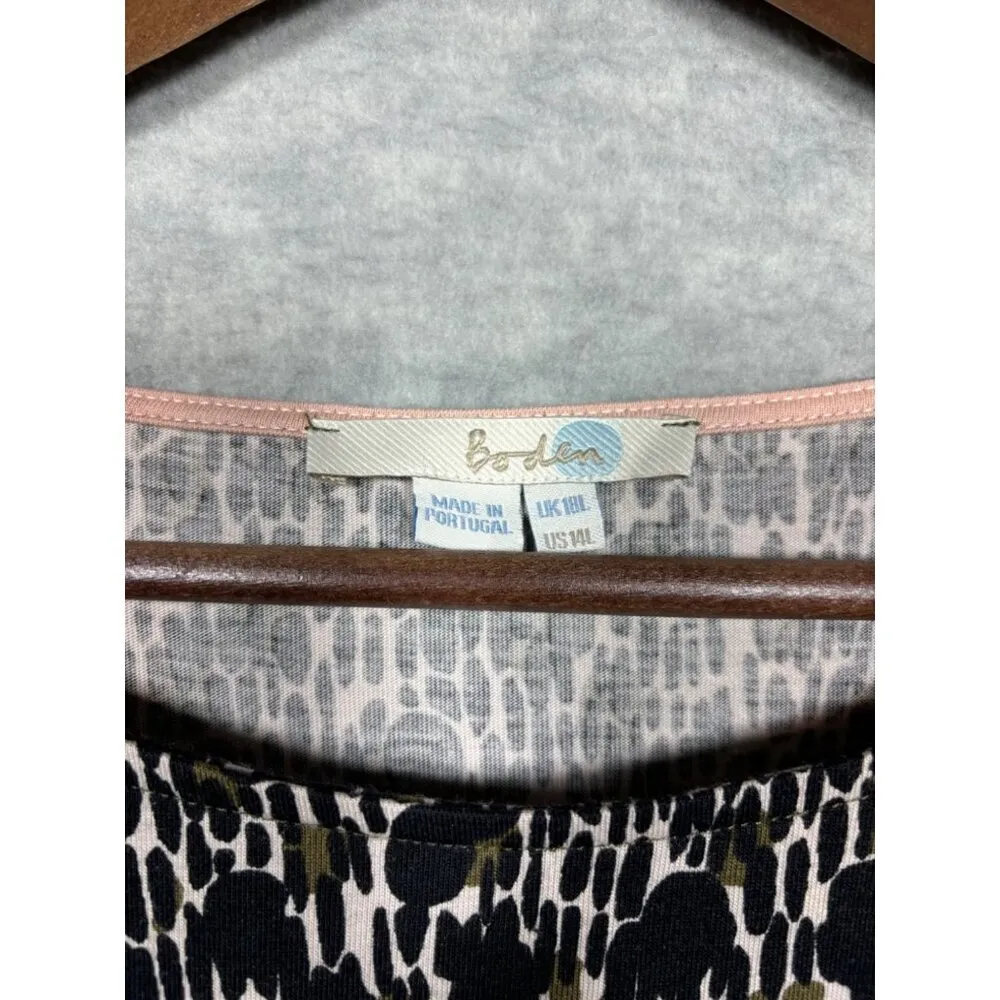 Boden Women's Animal Print Dress 3/4‎ Sleeve US 10 L Casual Black Size undefined - Image 3