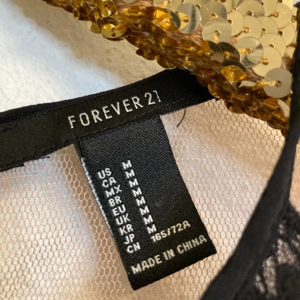 🔴 Forever 21 Black Romper | Lace Sheer Beige Long Sleeves | - Image 5