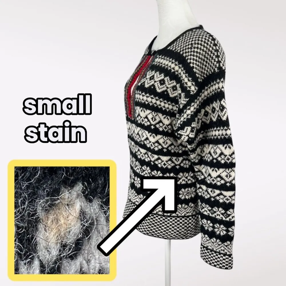 Vintage Susan Bristol Nordic Wool Fair Isle Sweater Black White Red Small - Image 4