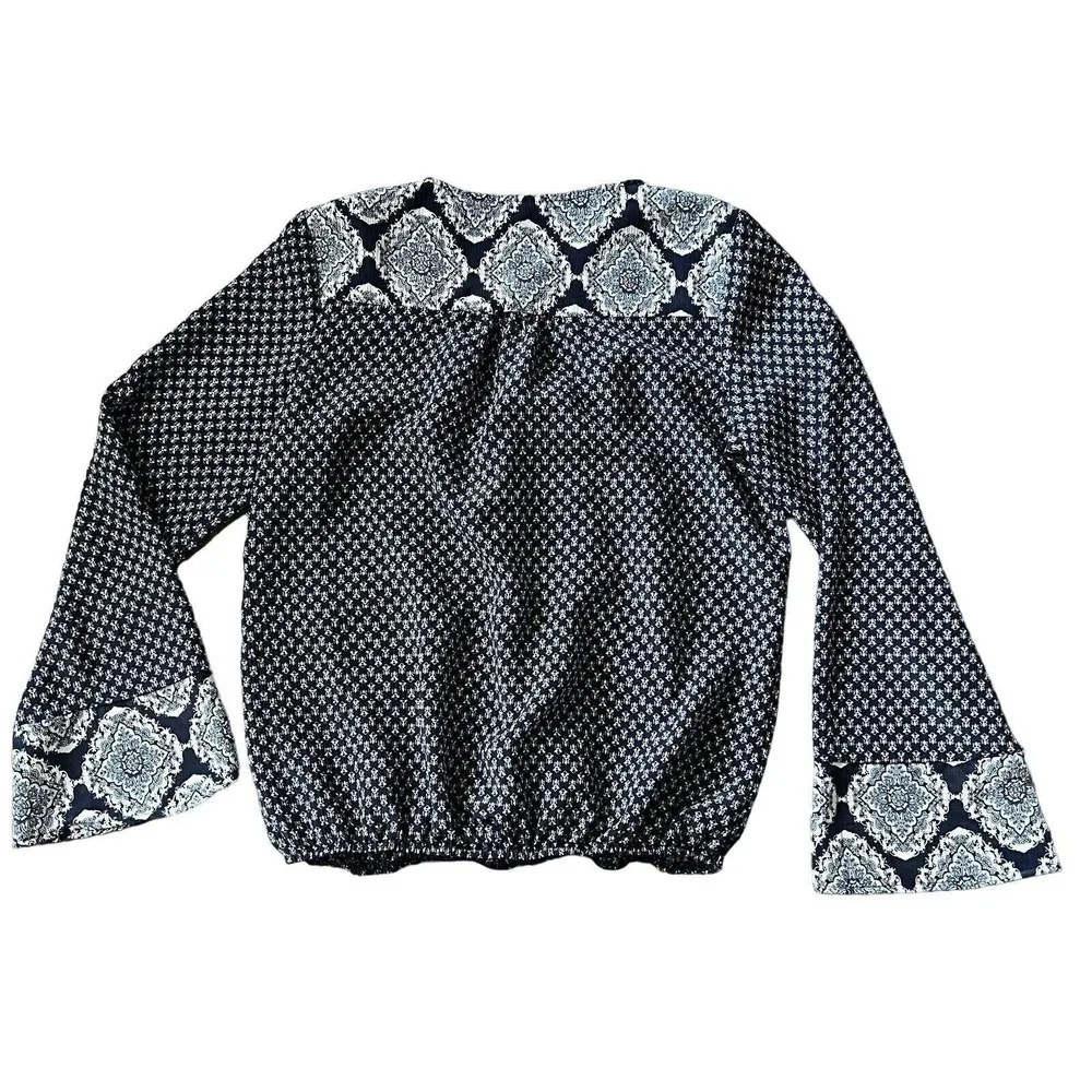 Knox Rose Shirt Womens Medium Boho Wrap Blouse Wide Bell Sleeves Blue - Image 3