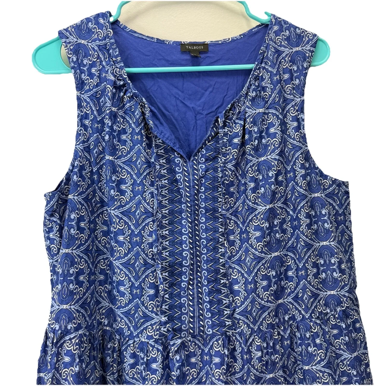 Talbots Blue Oval Medallion Voile‎ Sleeveless  Swing Dress Size LARGE - Image 4