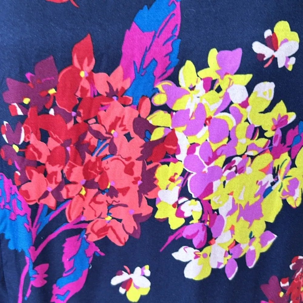 Boden Floral Sheath Silk Roll Collar Dress Navy Size 12 Formal Business Casual Blue - Image 10