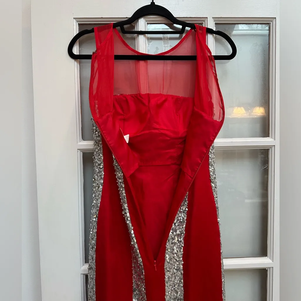 Vintage Scala Ashley Lauren Silk Couture Red Sequin Floor Evening Gown Size 0 - Image 5