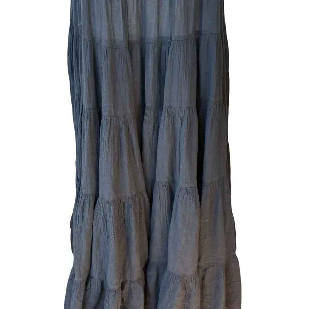 Greek Archaic Kori Black Cotton Gauze Tiered Flowy Maxi Halter Dress, Sz XS - Image 10