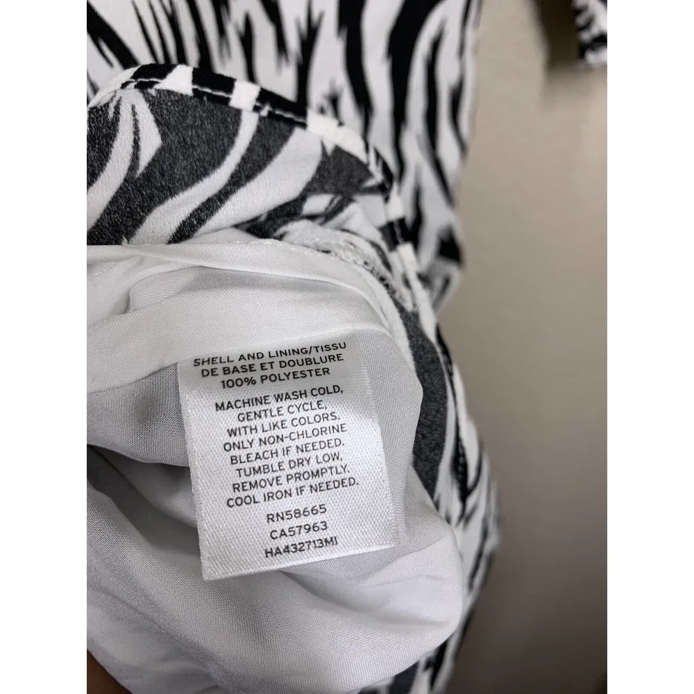 Halogen Tie Back Long Sleeve Dress Small S Ivory Black Feather Tiger Zebra - Image 5
