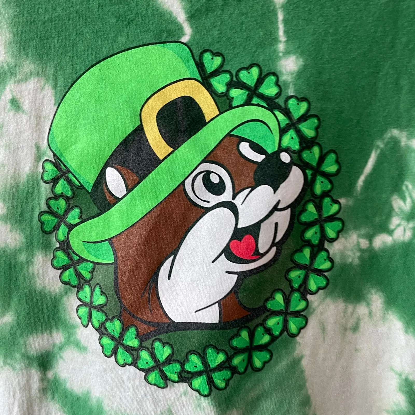 Bucees Green Tie Dye St Patricks Shirt Medium Tee Double Graphic TShirt - Image 4