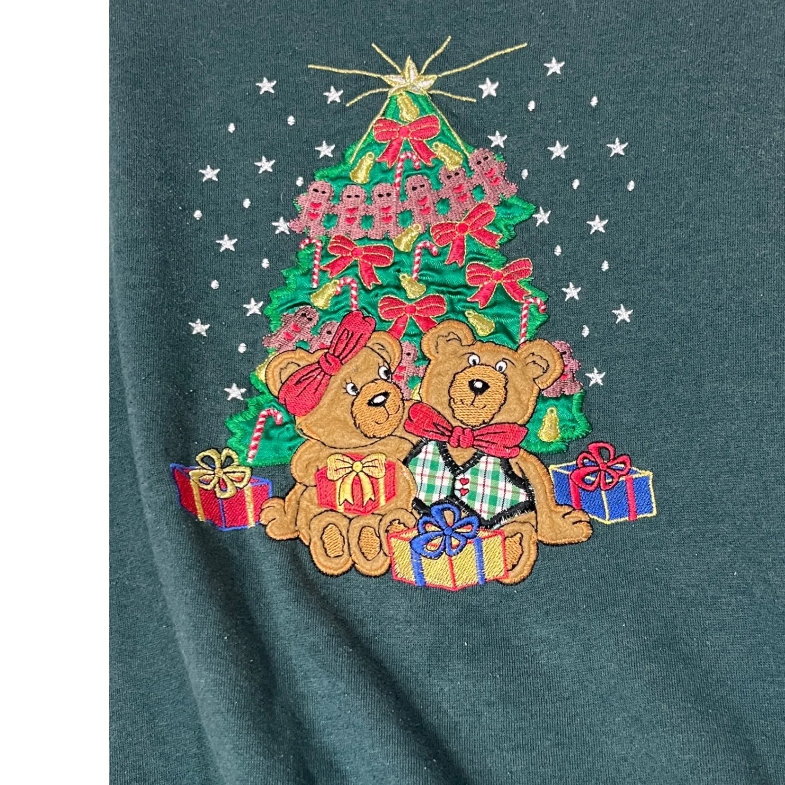 Nutcracker Crewneck Sweatshirt Green Teddy Bear Christmas Tree Embroidered M Size M - Image 2
