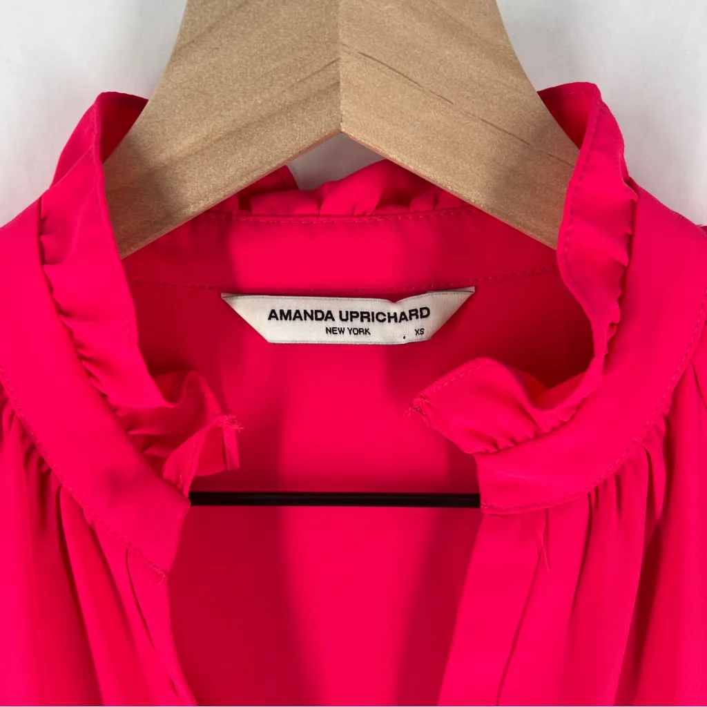 Amanda Uprichard Saffron Dress in Begonia Pink Long Sleeve V-Neck Tiered Mini XS - Image 3