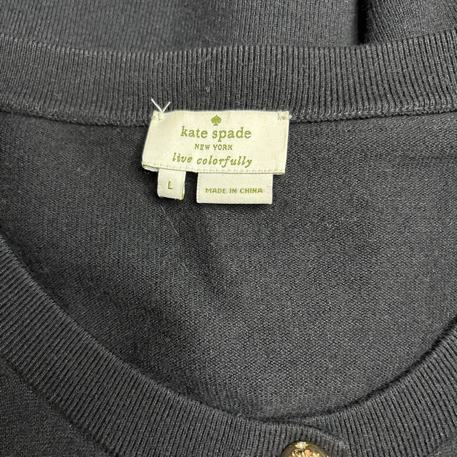 Kate Spade Black Long Sleeve Top with Ribbon Buttons 19" Length Size L - Image 10