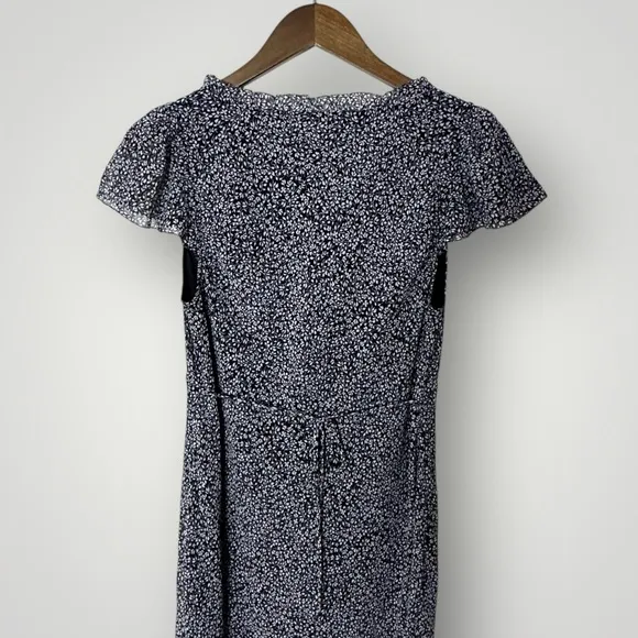 Wilfred Camelot Dress Navy White Floral Midi Cap Sleeve Medium Chiffon - Image 11