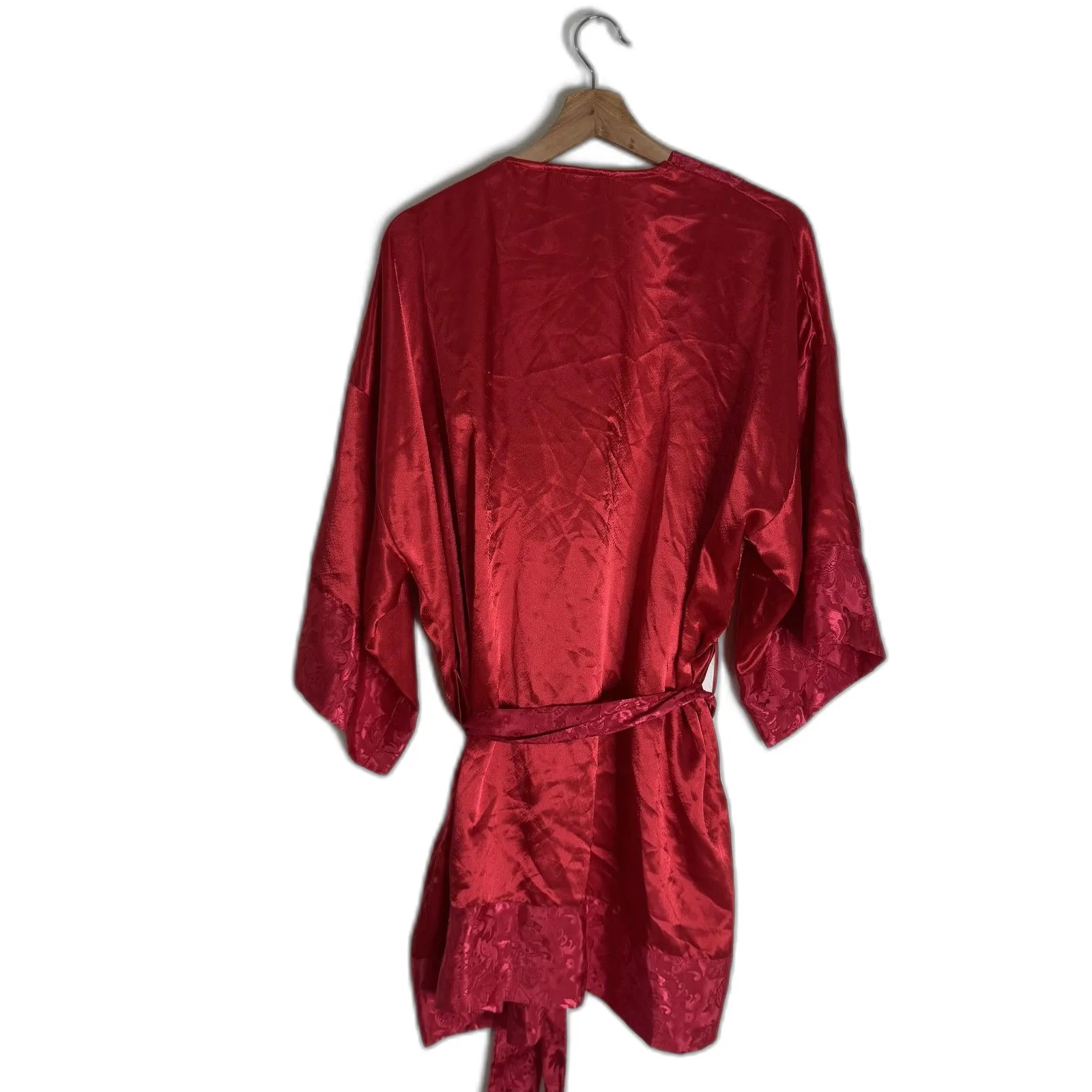 Victorias Secret Robe Womens One Size Red Satin Jacquard Floral Kimono Belted - Image 10