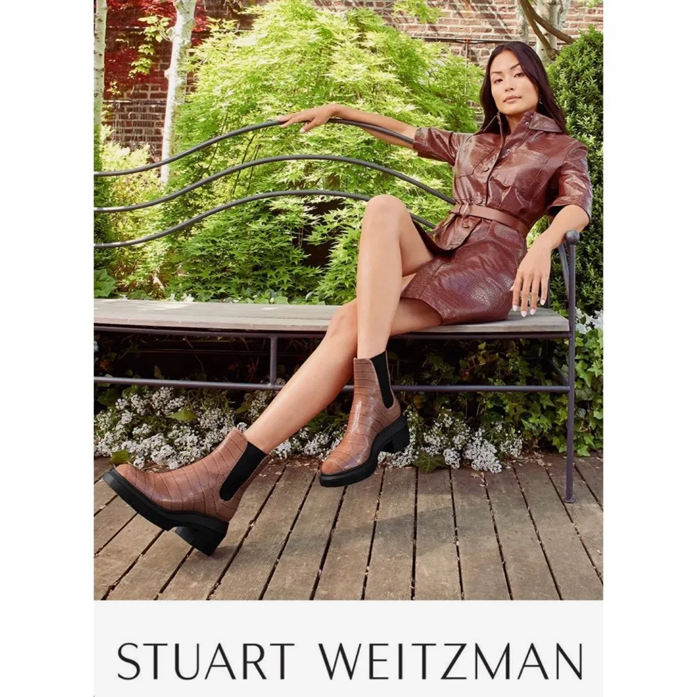 Stuart Weitzman Norah Chelsea Boots Tan Croc Leather Size 11C New +Dust Bag $595 - Image 8