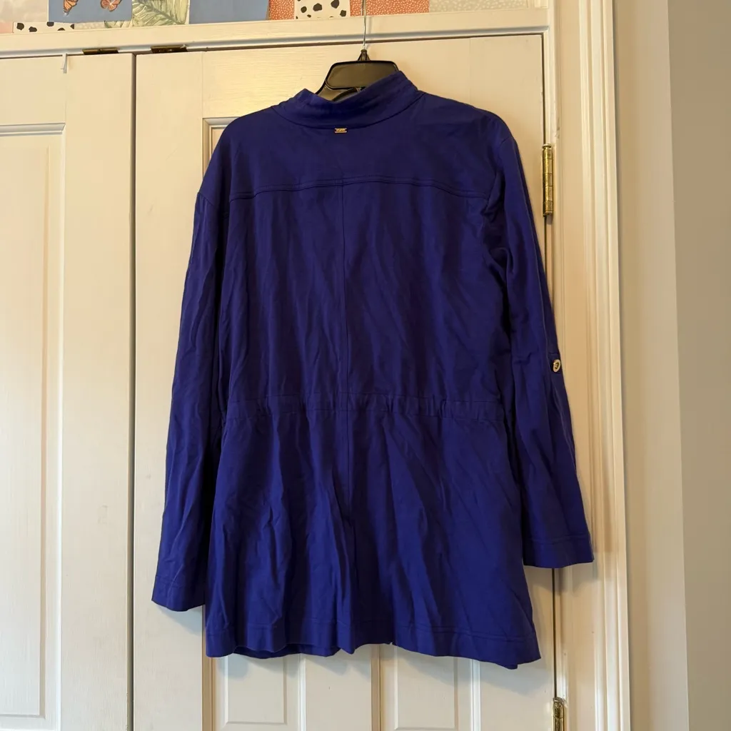 NWT St. John Sport Purple Deep Cobalt Zip Up Bejeweled Jacket Size Large - Image 2