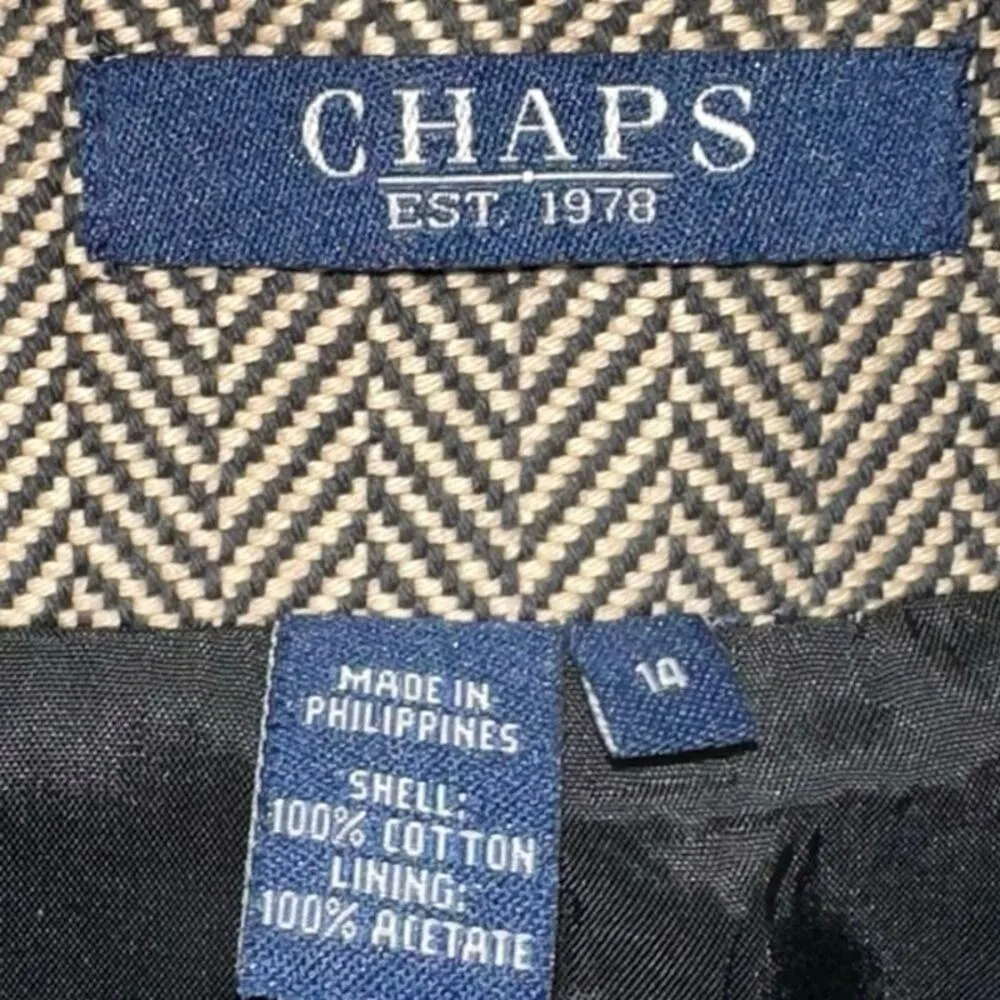 Chaps Herringbone Cream & Black Button Front Blazer - Image 4