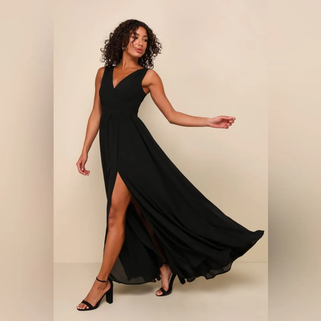 LULU’S Thoughts Of You Black Surplice Maxi Dress - Image 5