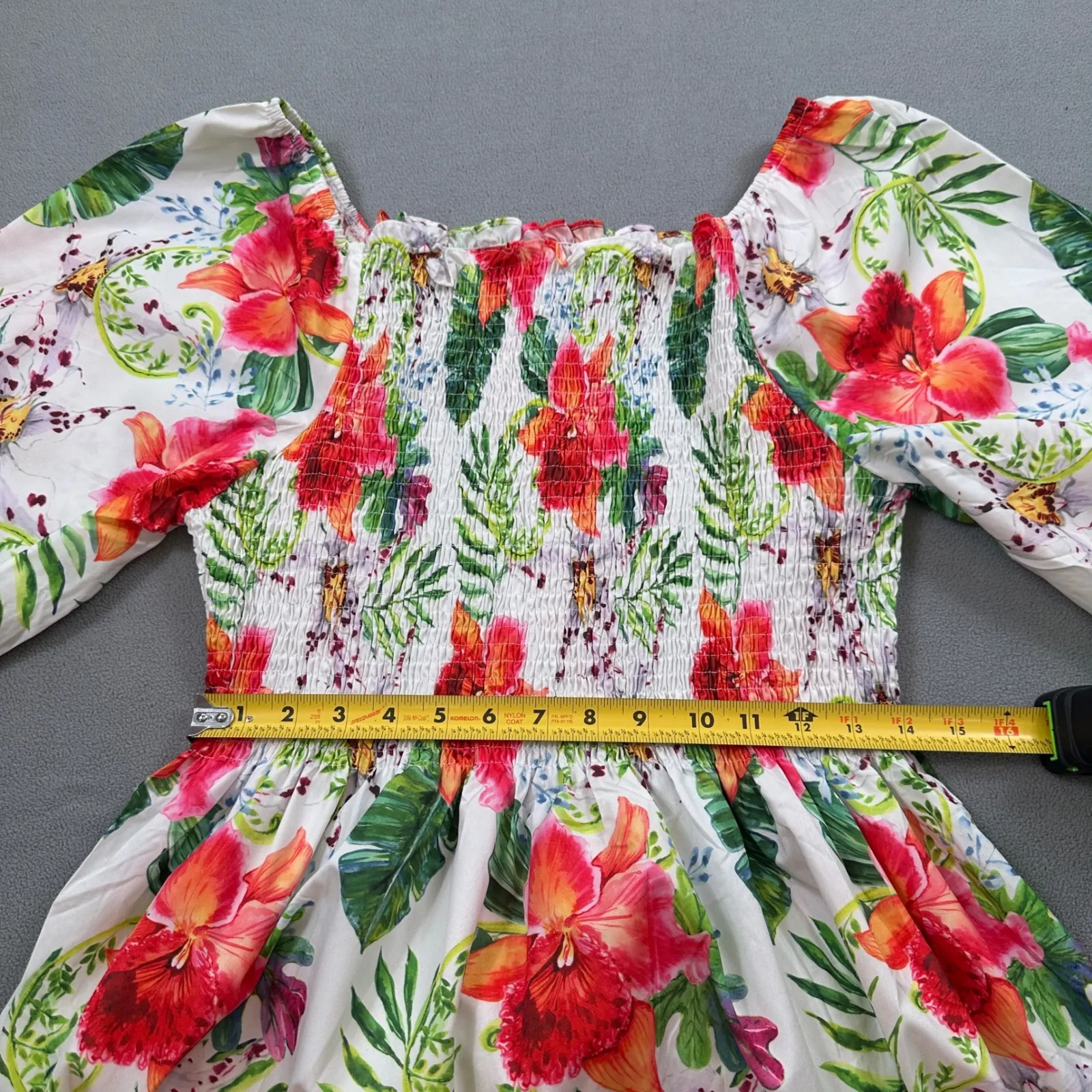 NWT S.DEER Dress Floral Print Womens XXL Long Sleeve Smocked A Line Summer Midi White - Image 3