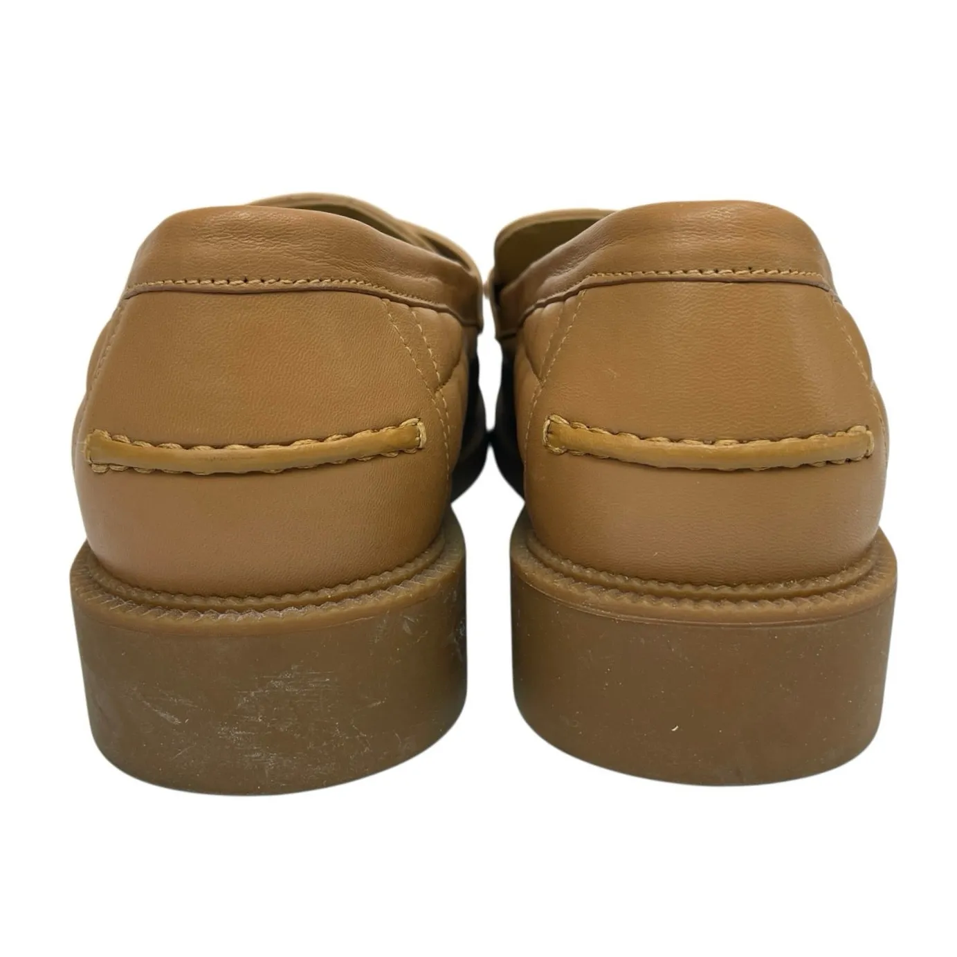 Michael Kors Eden Womens Tan Brown Quilted Leather Slip-On Penny Loafer Shoes 9M - Image 3