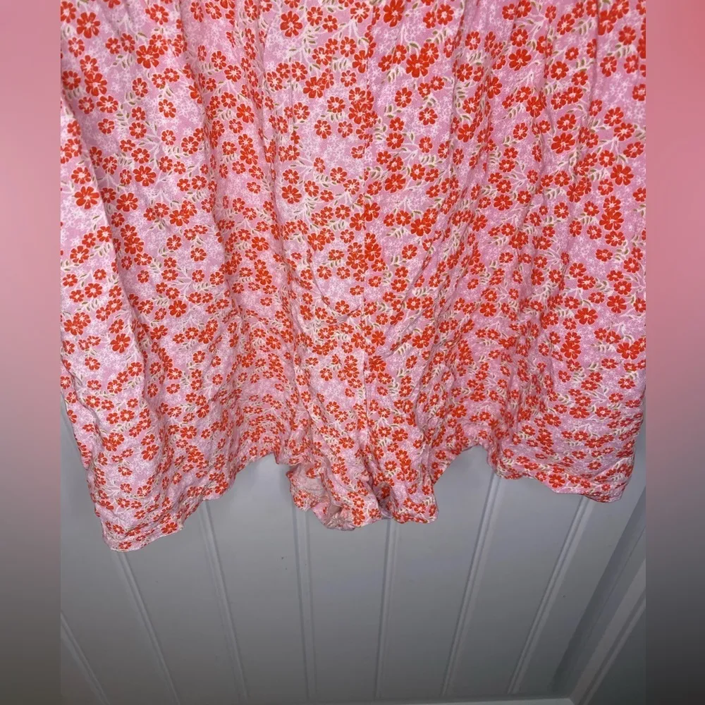 A.U.W. Pink and Red Floral Short Sleeve Ruffled Romper - Image 6