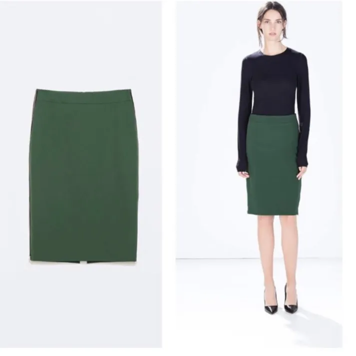 🌞Zara Basic Deep Green Pencil Skirt with Exposed Zippers on Each Side - Image 2