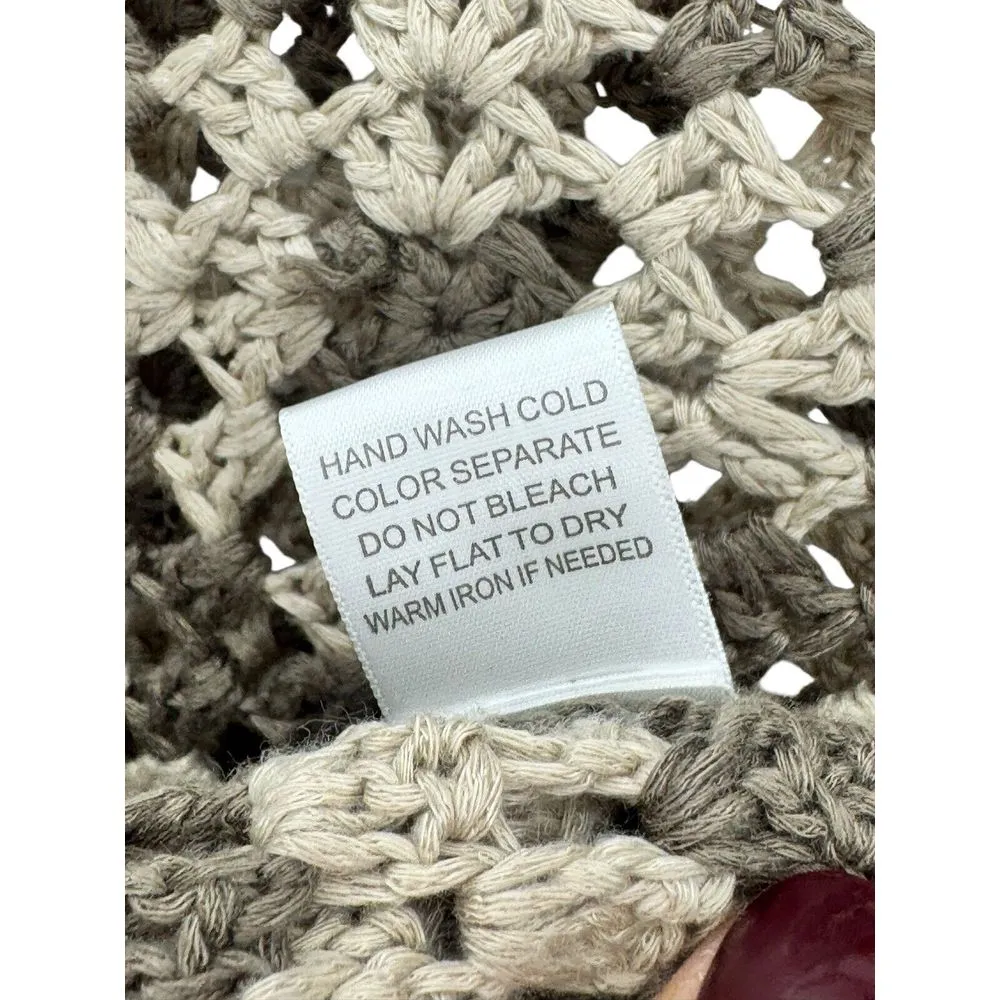 Le Lis Long Sleeve Crochet Top Cottagecore Grannycore Open Knit Brown‎ Medium - Image 3