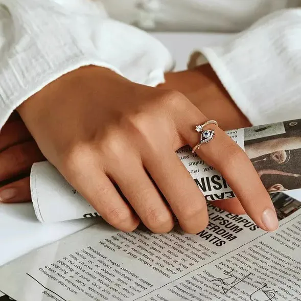 925  Evil Eye Crystal Ring - Image 2