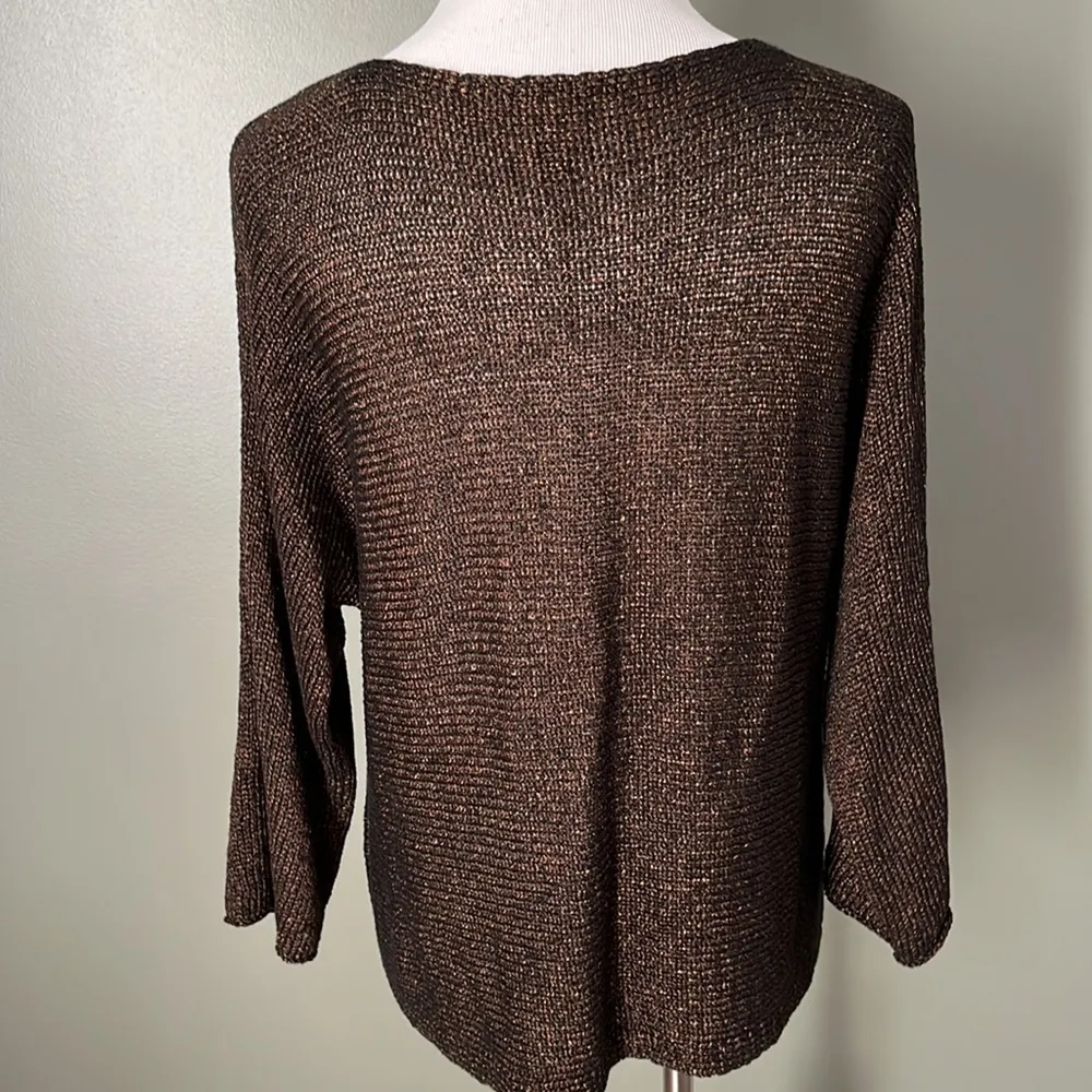 Eileen Fisher Organic Linen Blend Split Sleeve Metallic Sweater - Image 6