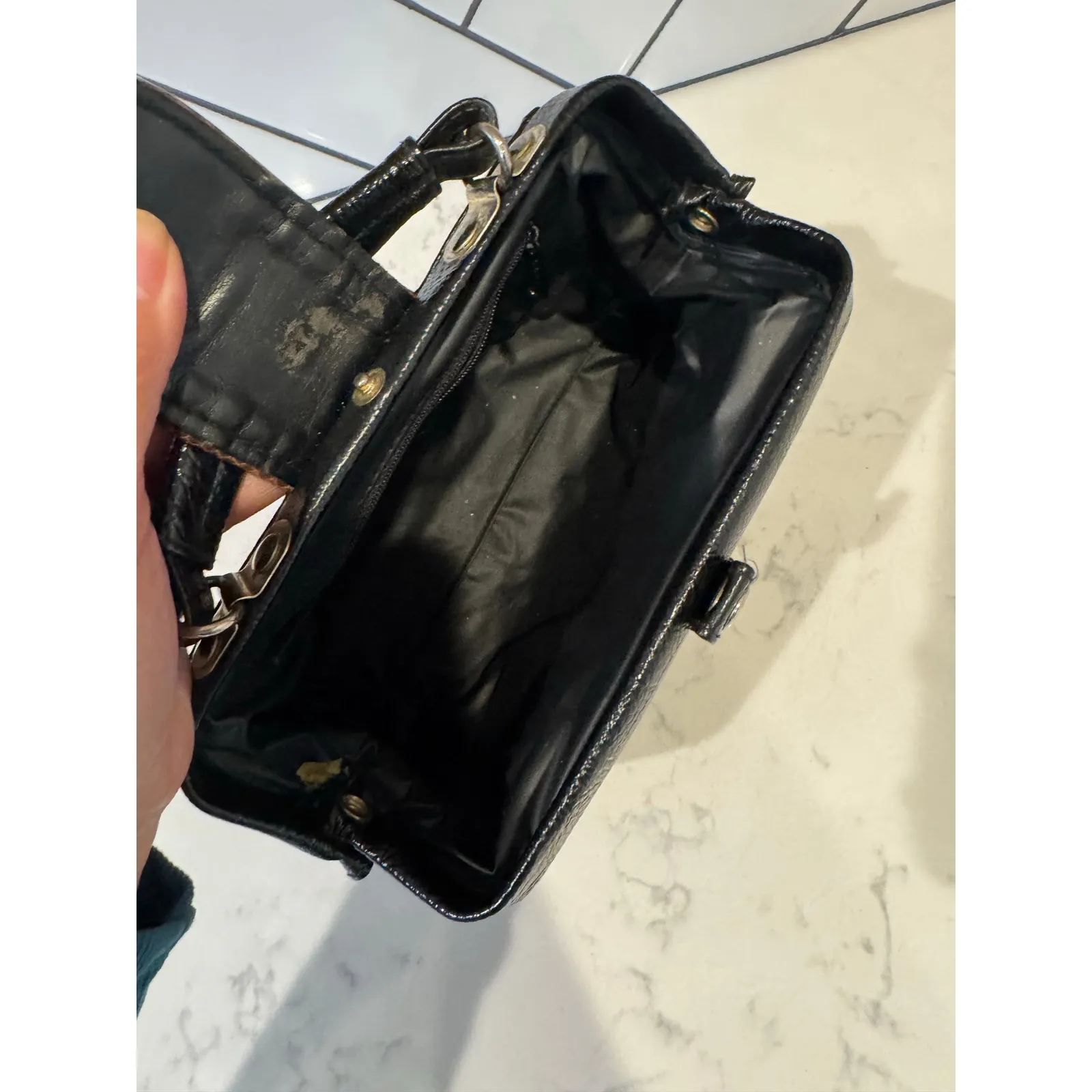 Vintage Dolce Vita By Jackson Faux Leather Handbag black Brown Reptile purse - Image 10